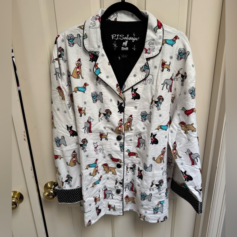 PJ Salvage Holiday Dogs Flannel PJ Top